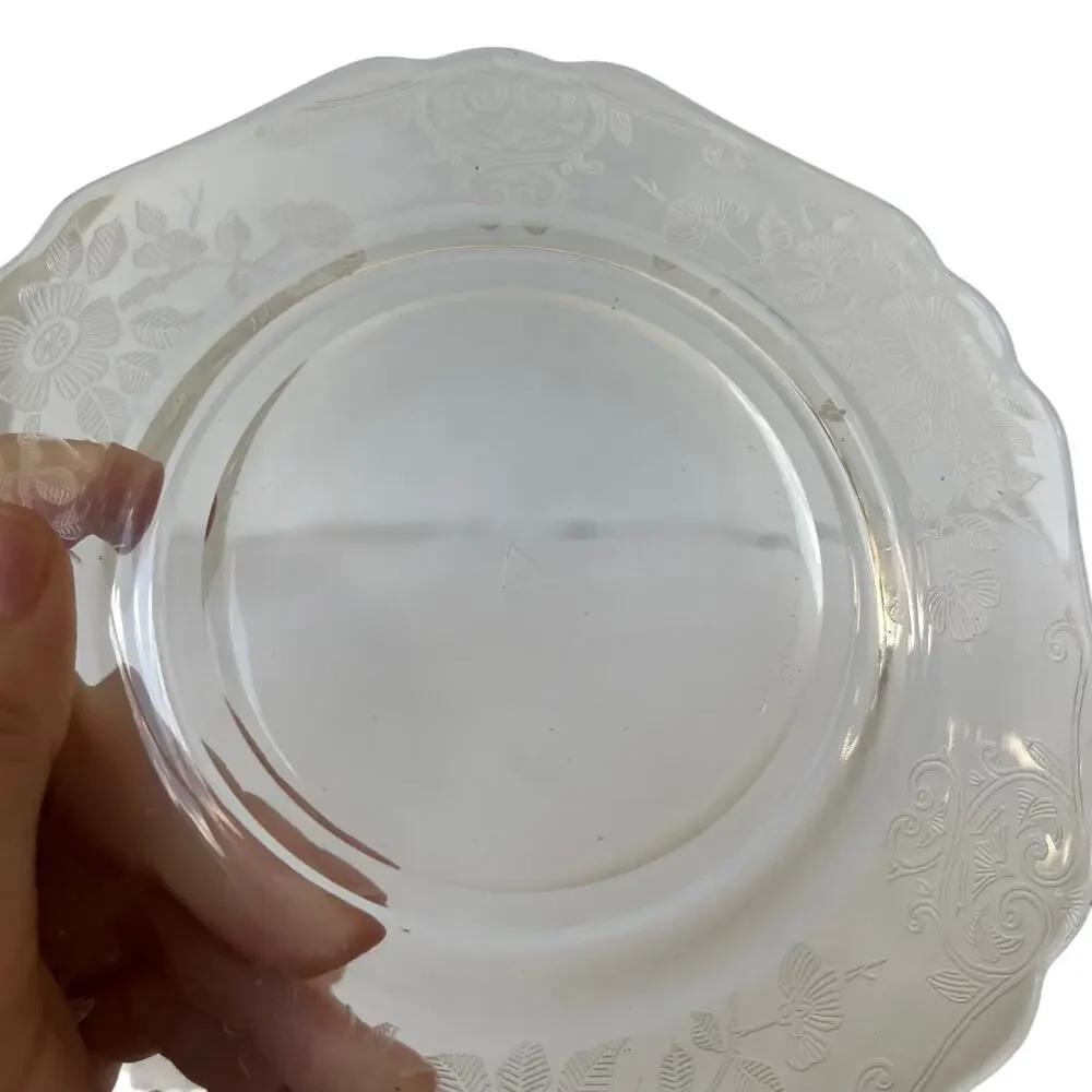 Cambridge Glass Etched Plate UV Uranium Glow Scalloped Floral Depression Vintage